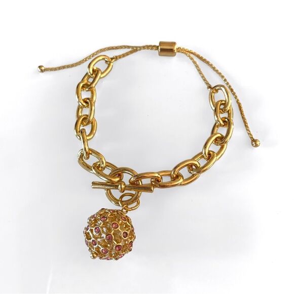 Gold Chain Link Rhinestone Charm Bracelet - Picture 2 of 3